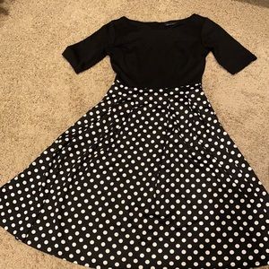 Black dress with polka dot skirt